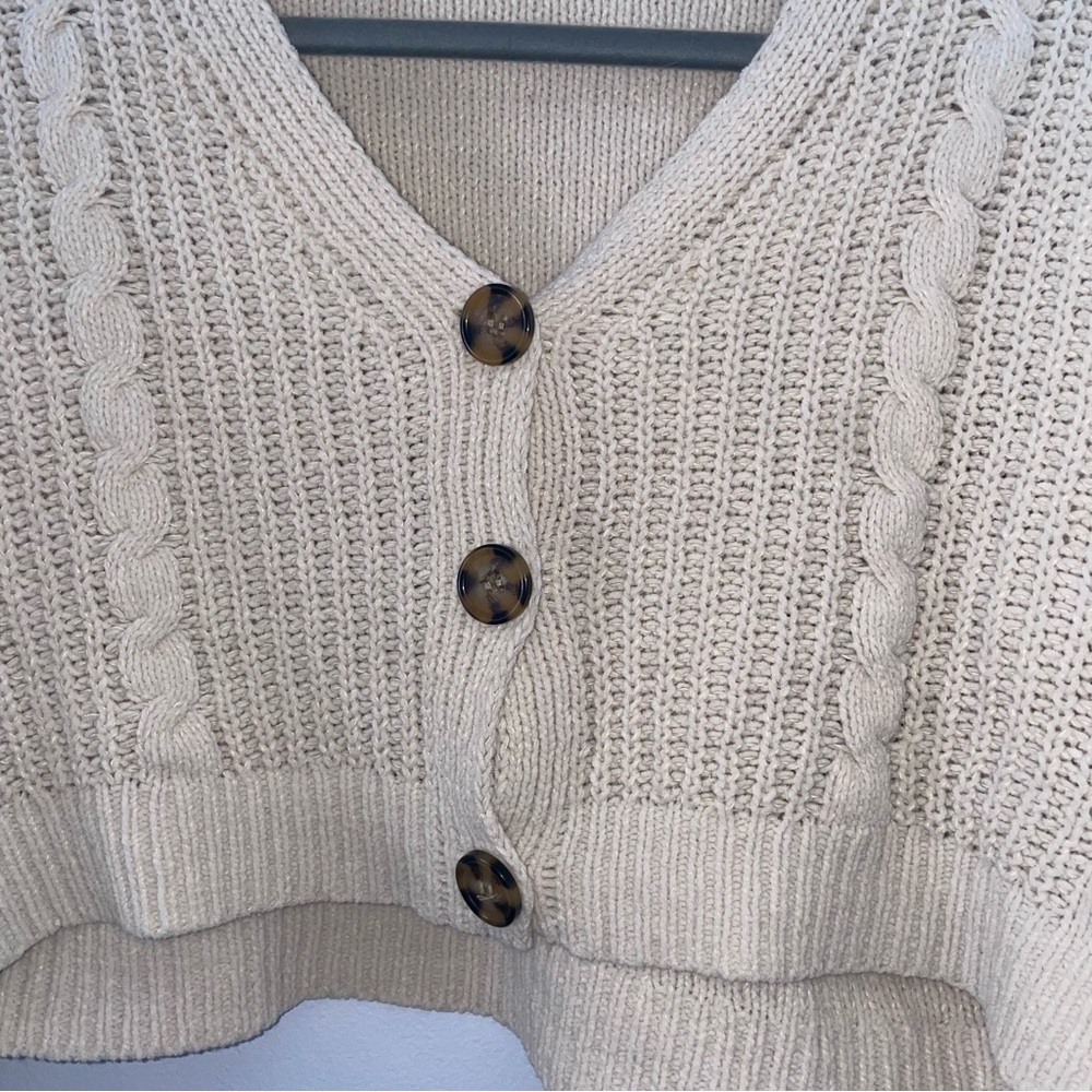 Cream Knit Button Up Sweater - Picture 2 of 8